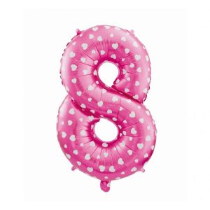 Cifra 8 roz cu inimioare 40 cm