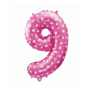 Cifra 9 roz cu inimioare 40 cm