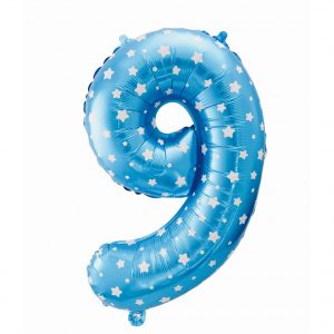Cifra 9 albastru cu stelute 40 cm